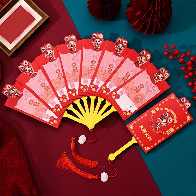 2026 Chinese New Year Red Envelope, Folding Fan Shape Hong Bao, Chinese Spring Festival Red Packets Funny Lucky Money Gift Envelopes Zodiac Horse HongBao for Wedding Birthday - Image 5